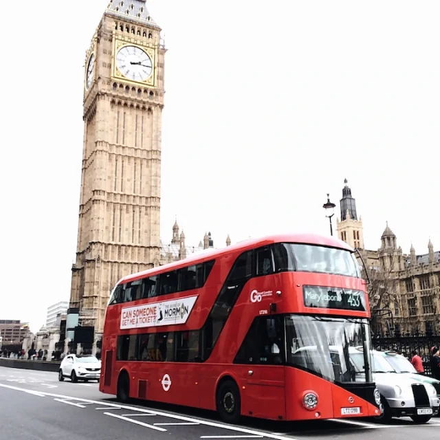 Bus in London and Big Ben